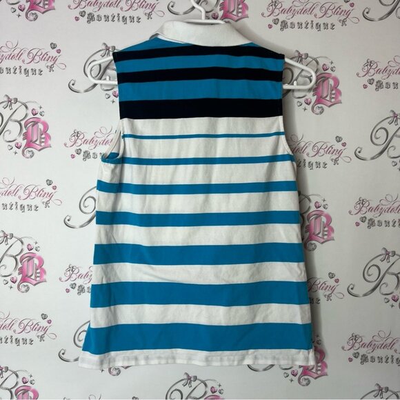 Ralph Lauren Blue and White Sleeveless Polo Shirt zip up - Picture 3 of 5